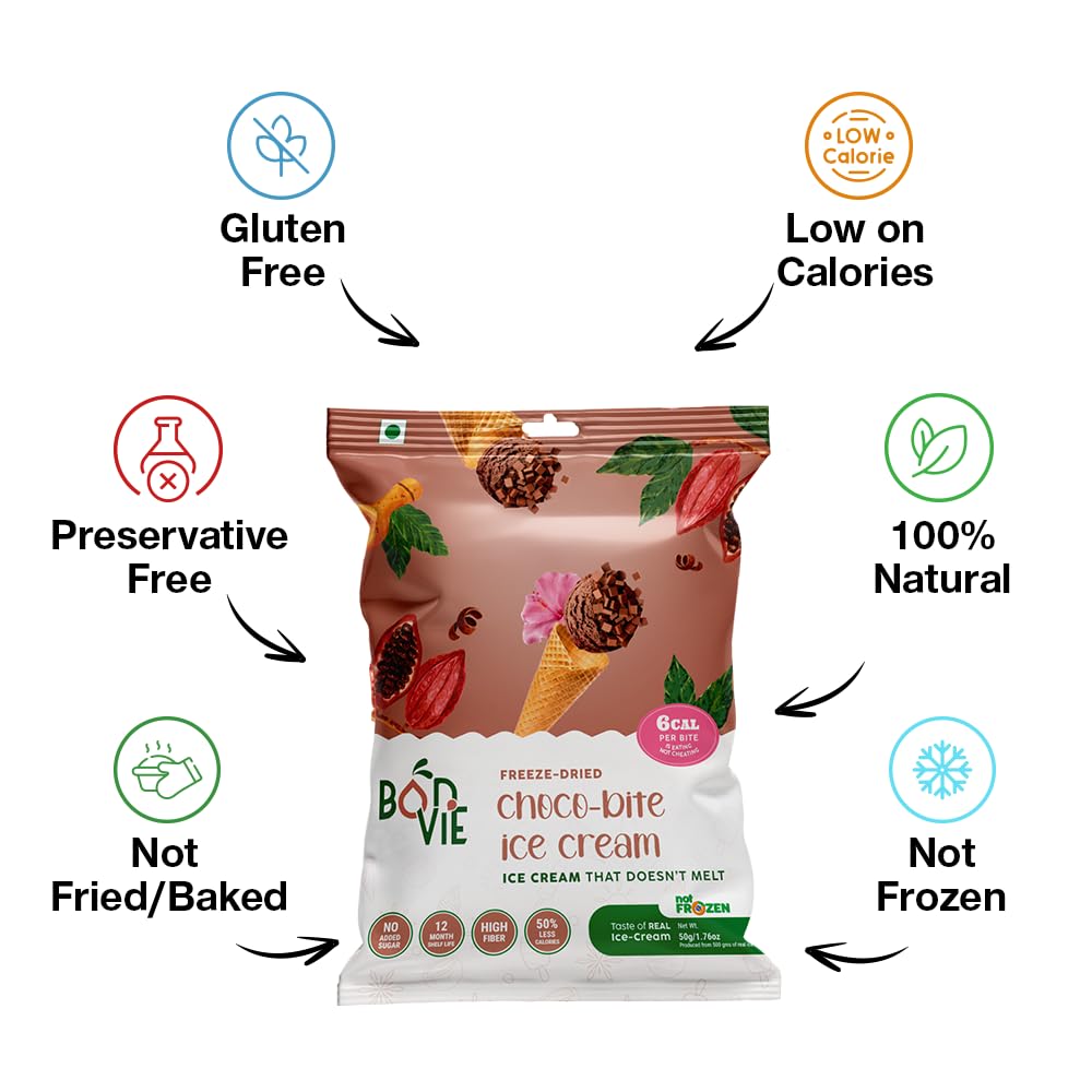 بستنی Clean Label برند Bonvie با طعم شکلات غنی، بدون گلوتن، کم شکر، بدون نیاز به یخچال، میان وعده سالم